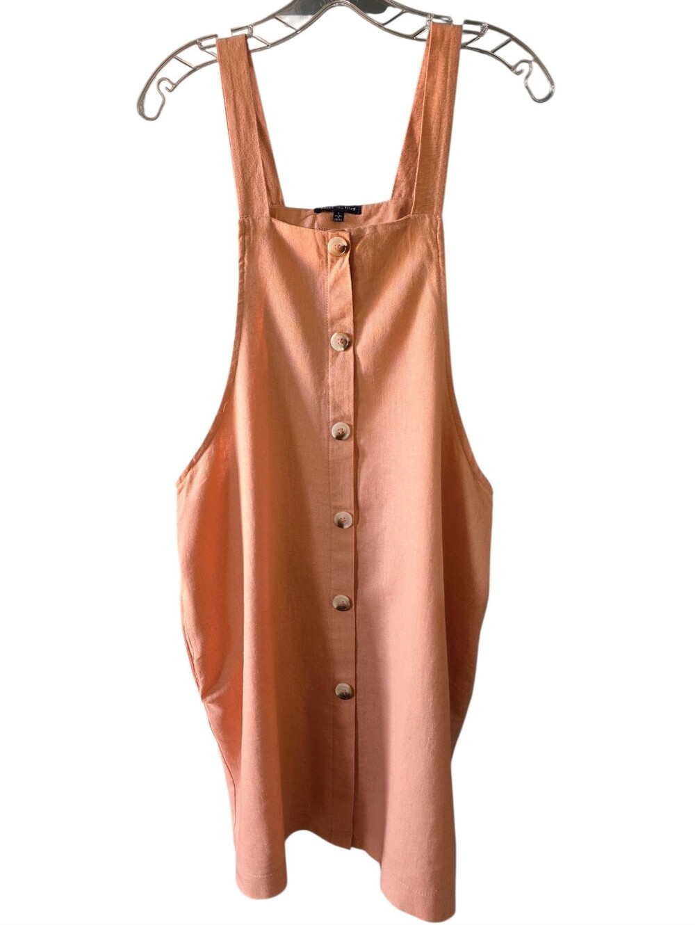Heart Hips Peach Color Linen Blend Overall Mini Dress Size Small
